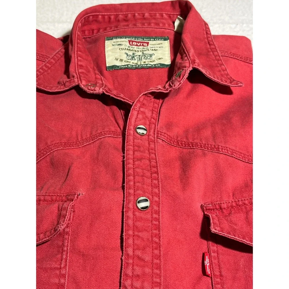 Vintage 90s Levis Modern Authentics Red Western Pearl Snap Retro Shirt Cotton